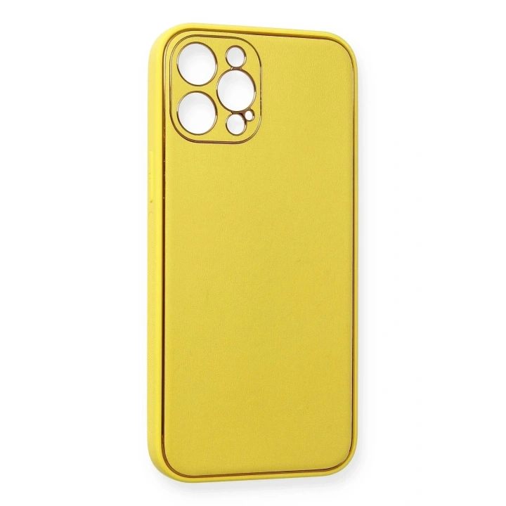 Mey İthalat®  iPhone 12 Pro Max Kılıf Coco Deri Silikon Kapak - Sarı