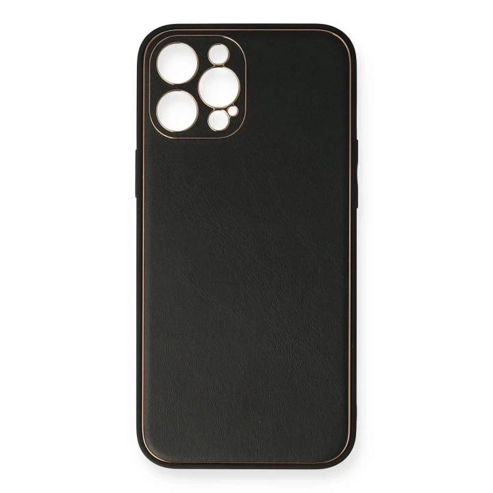 Mey İthalat®  iPhone 12 Pro Max Kılıf Coco Deri Silikon Kapak - Siyah