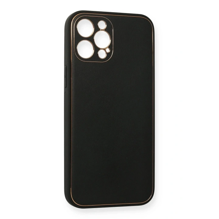 Mey İthalat®  iPhone 12 Pro Max Kılıf Coco Deri Silikon Kapak - Siyah