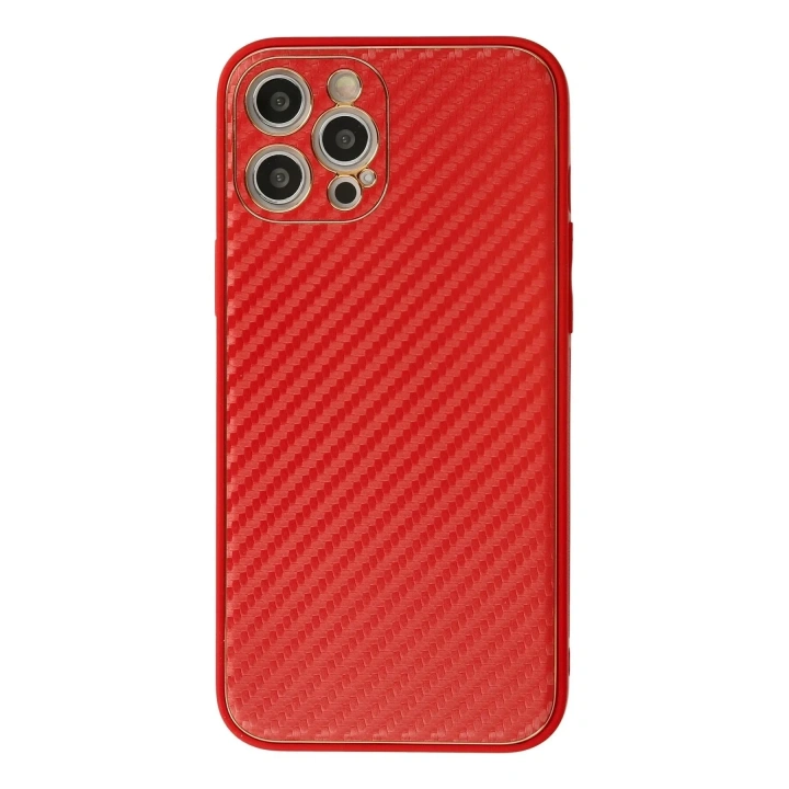 Mey İthalat®  iPhone 12 Pro Max Kılıf Coco Karbon Silikon - Kırmızı