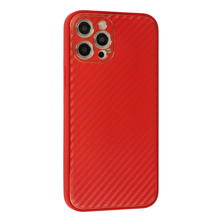 Mey İthalat®  iPhone 12 Pro Max Kılıf Coco Karbon Silikon - Kırmızı
