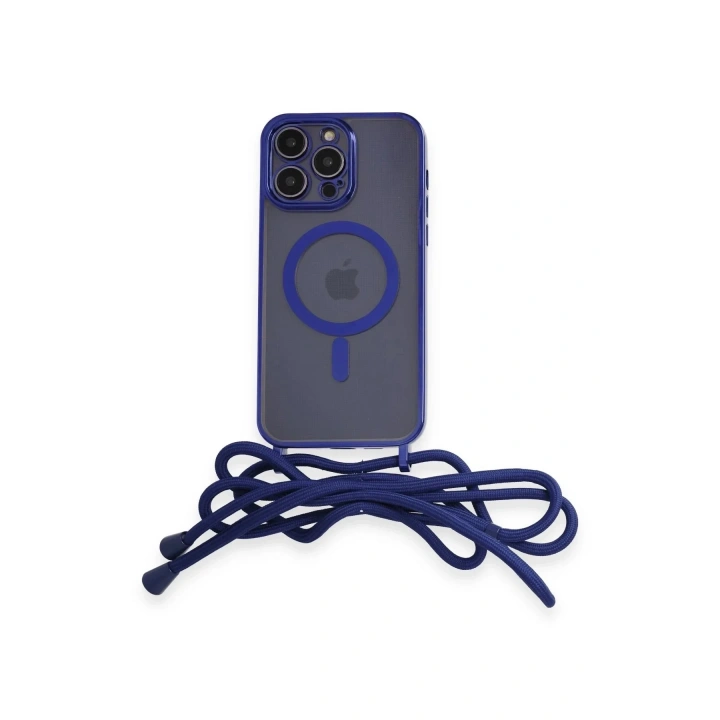 Mey İthalat®  iPhone 12 Pro Max Kılıf Divo Lazer Askılı Magsafe Kapak - Mavi