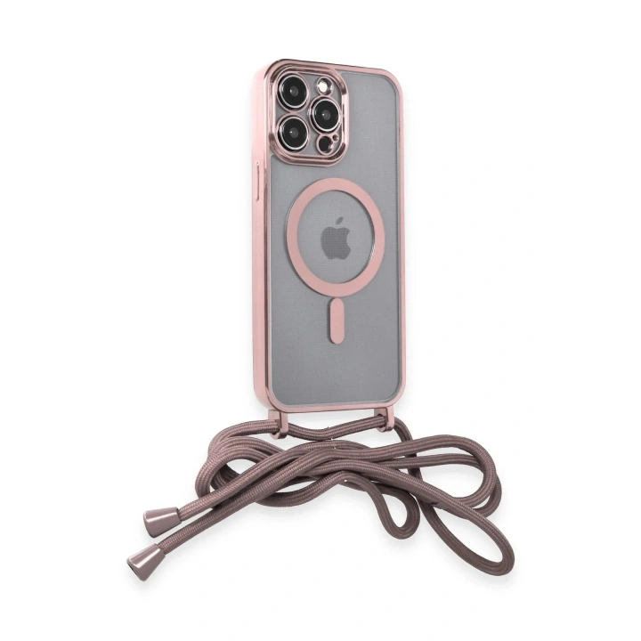 Mey İthalat®  iPhone 12 Pro Max Kılıf Divo Lazer Askılı Magsafe Kapak - Pembe