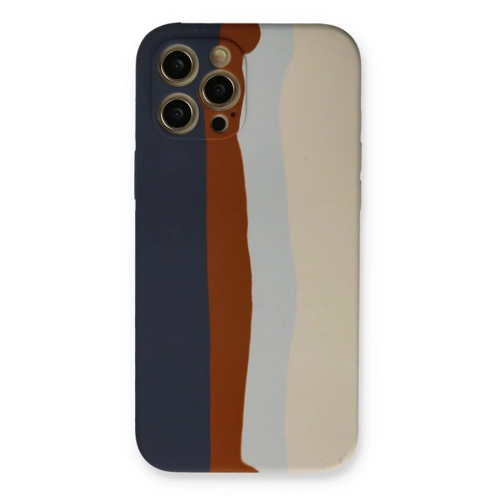 Mey İthalat®  iPhone 12 Pro Max Kılıf Ebruli Lansman Silikon - Lacivert-Krem