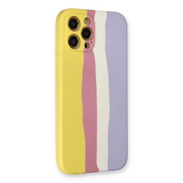 Mey İthalat®  iPhone 12 Pro Max Kılıf Ebruli Lansman Silikon - Sarı-Mavi