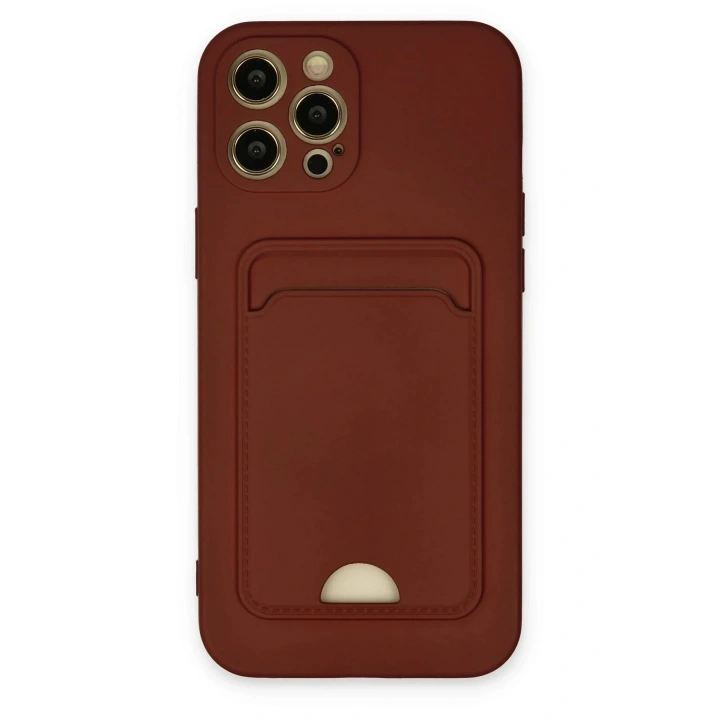 Mey İthalat®  iPhone 12 Pro Max Kılıf Kelvin Kartvizitli Silikon - Bordo