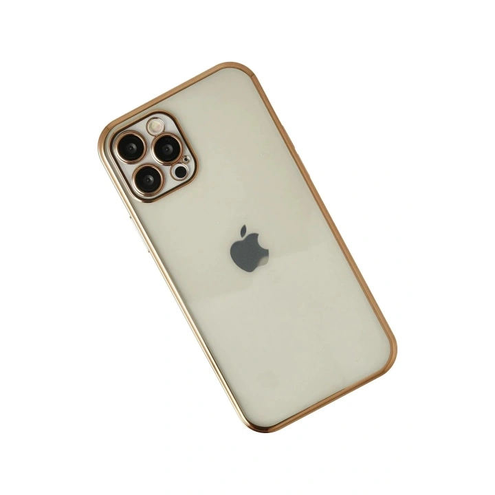 Mey İthalat®  iPhone 12 Pro Max Kılıf  Lensli Silikon - Gold