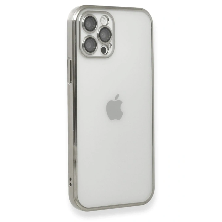 Mey İthalat®  iPhone 12 Pro Max Kılıf  Lensli Silikon - Gümüş