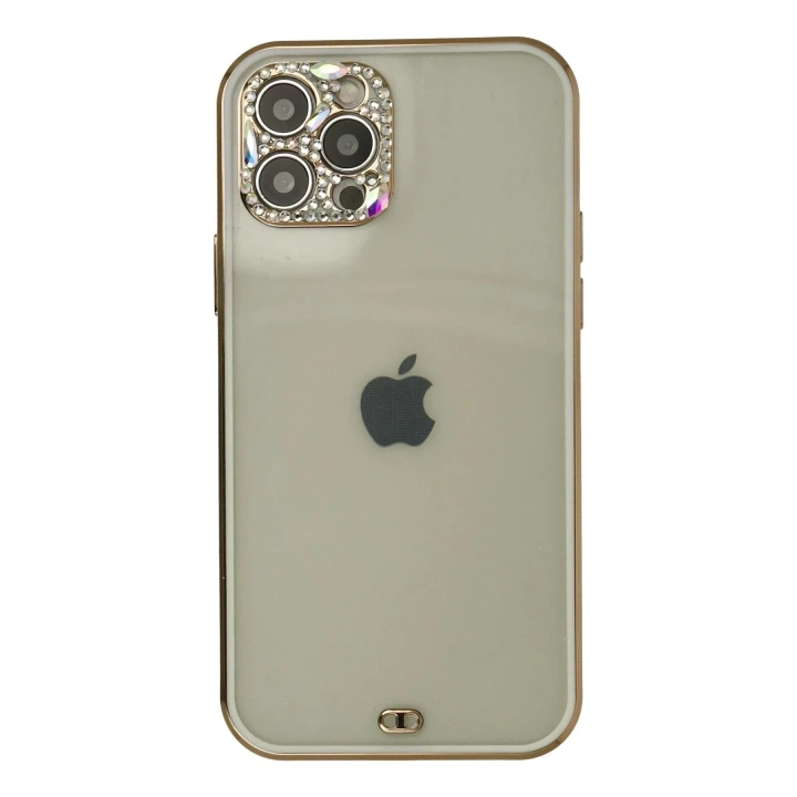 Mey İthalat®  iPhone 12 Pro Max Kılıf Liva Taşlı Silikon - Beyaz
