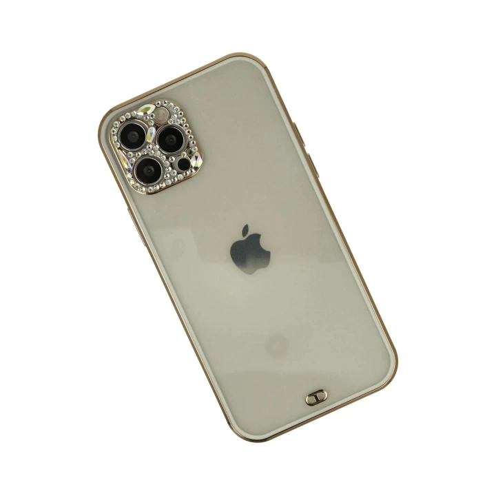 Mey İthalat®  iPhone 12 Pro Max Kılıf Liva Taşlı Silikon - Beyaz