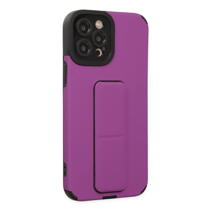Mey İthalat®  iPhone 12 Pro Max Kılıf Mega Standlı Silikon - Mor