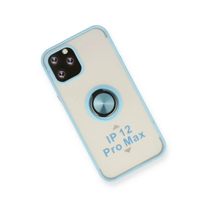Mey İthalat®  iPhone 12 Pro Max Kılıf Montreal Yüzüklü Silikon Kapak - Buz Mavi