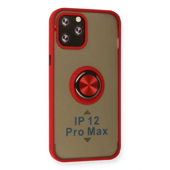 Mey İthalat®  iPhone 12 Pro Max Kılıf Montreal Yüzüklü Silikon Kapak - Kırmızı