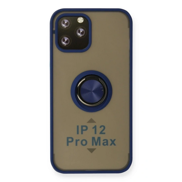 Mey İthalat®  iPhone 12 Pro Max Kılıf Montreal Yüzüklü Silikon Kapak - Lacivert