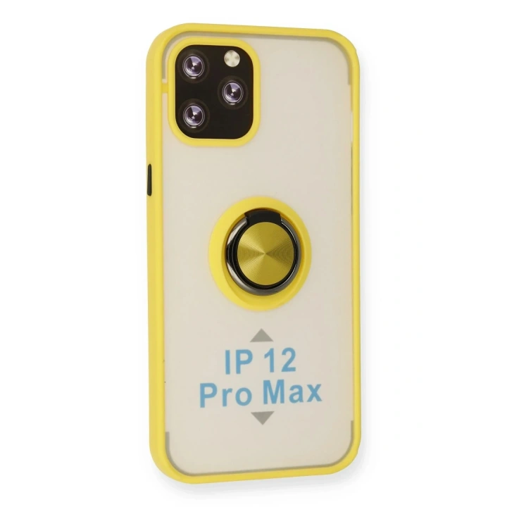 Mey İthalat®  iPhone 12 Pro Max Kılıf Montreal Yüzüklü Silikon Kapak - Sarı