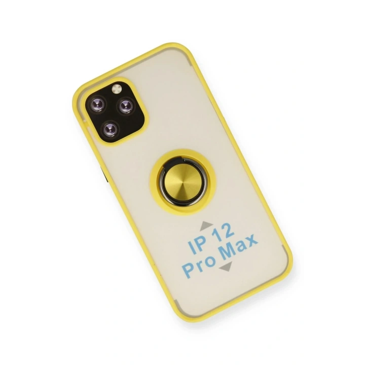 Mey İthalat®  iPhone 12 Pro Max Kılıf Montreal Yüzüklü Silikon Kapak - Sarı