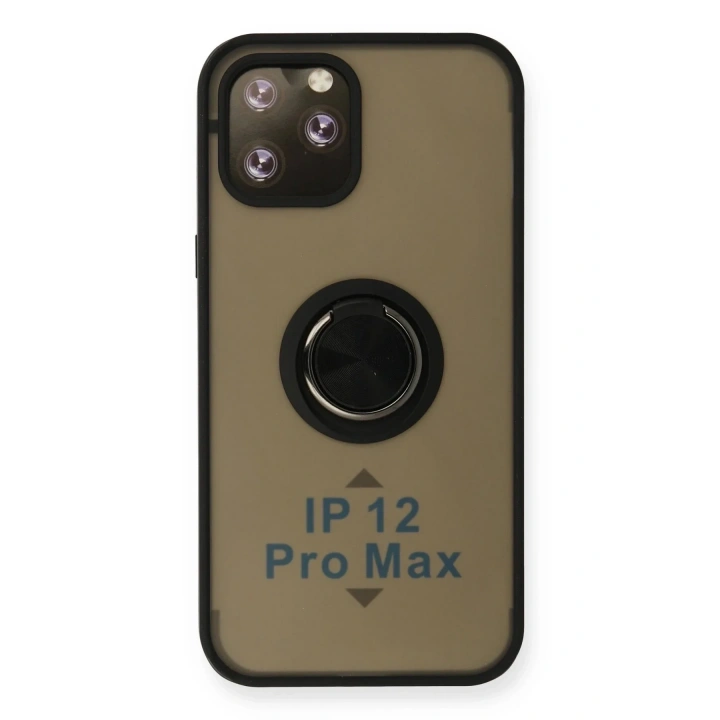 Mey İthalat®  iPhone 12 Pro Max Kılıf Montreal Yüzüklü Silikon Kapak - Siyah