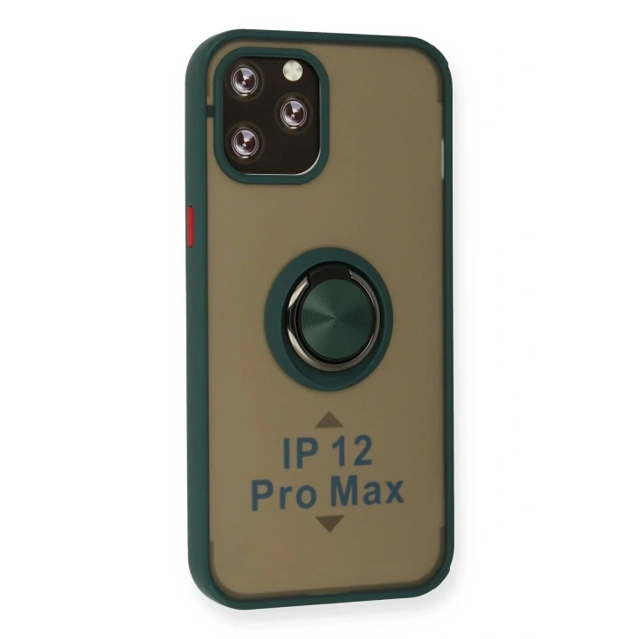 Mey İthalat®  iPhone 12 Pro Max Kılıf Montreal Yüzüklü Silikon Kapak - Yeşil