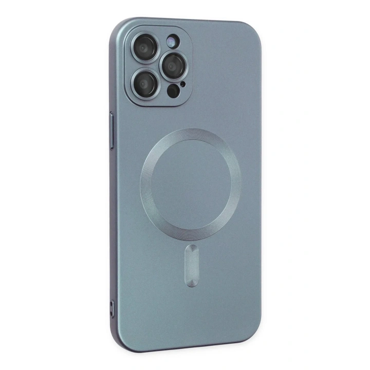 Mey İthalat®  iPhone 12 Pro Max Kılıf Moshi Lens Magneticsafe Silikon - Sierra Blue