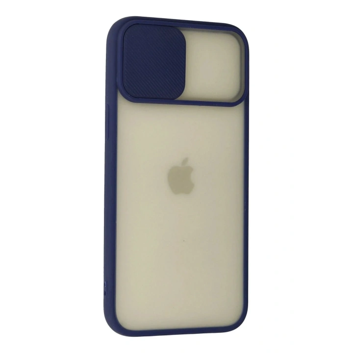 Mey İthalat®  iPhone 12 Pro Max Kılıf Palm Buzlu Kamera Sürgülü Silikon - Lacivert