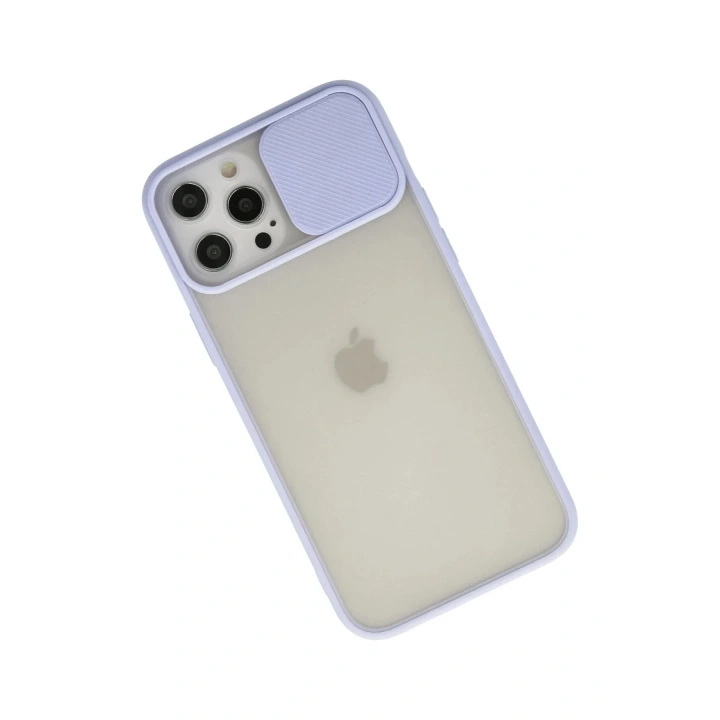 Mey İthalat®  iPhone 12 Pro Max Kılıf Palm Buzlu Kamera Sürgülü Silikon - Lila
