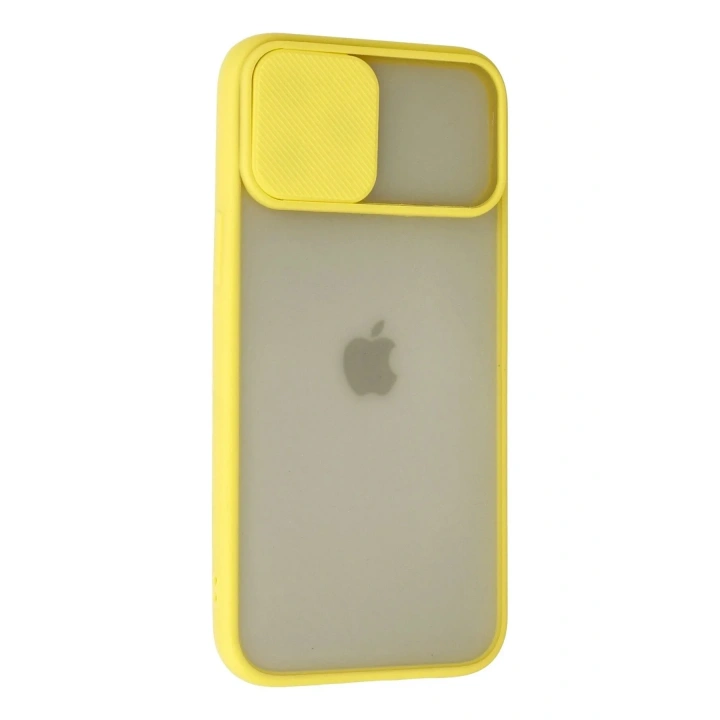 Mey İthalat®  iPhone 12 Pro Max Kılıf Palm Buzlu Kamera Sürgülü Silikon - Sarı