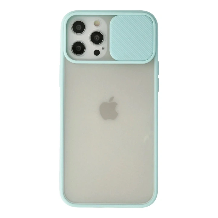 Mey İthalat®  iPhone 12 Pro Max Kılıf Palm Buzlu Kamera Sürgülü Silikon - Turkuaz