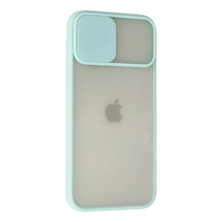 Mey İthalat®  iPhone 12 Pro Max Kılıf Palm Buzlu Kamera Sürgülü Silikon - Turkuaz