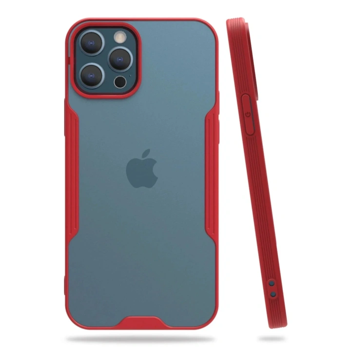 Mey İthalat®  iPhone 12 Pro Max Kılıf Platin Silikon - Kırmızı