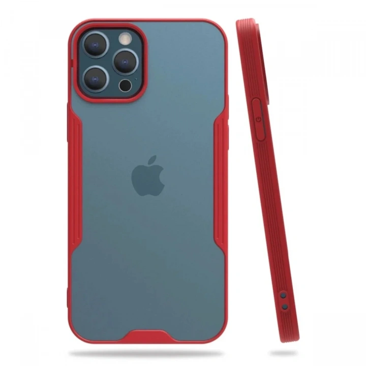 Mey İthalat®  iPhone 12 Pro Max Kılıf Platin Silikon - Kırmızı