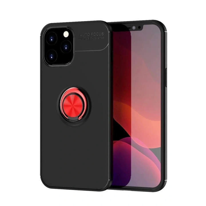 Mey İthalat®  iPhone 12 Pro Max Kılıf Range Yüzüklü Silikon - Siyah-Kırmızı