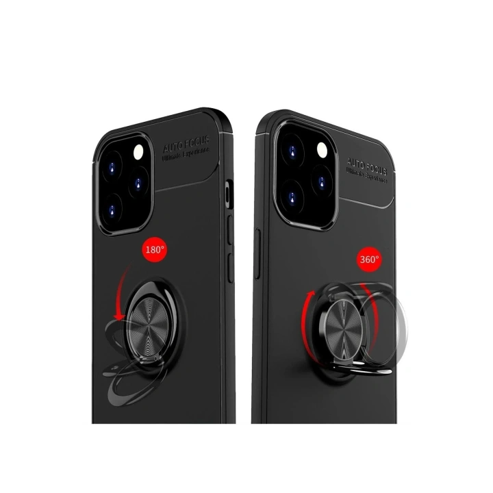 Mey İthalat®  iPhone 12 Pro Max Kılıf Range Yüzüklü Silikon - Siyah-Kırmızı