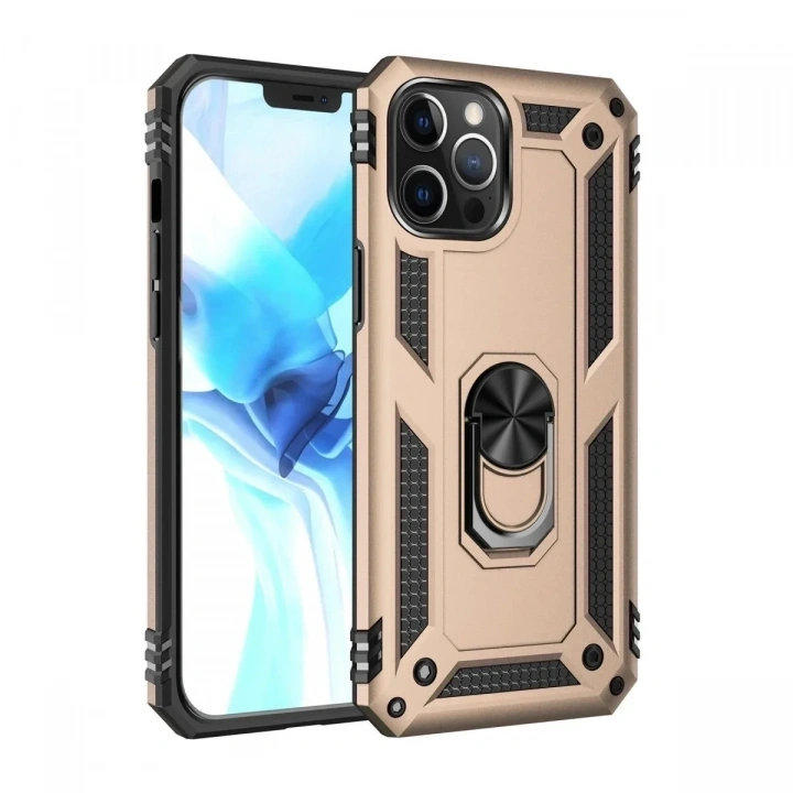 Mey İthalat®  iPhone 12 Pro Max Kılıf Sofya Yüzüklü Silikon Kapak - Gold