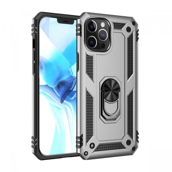 Mey İthalat®  iPhone 12 Pro Max Kılıf Sofya Yüzüklü Silikon Kapak - Gümüş