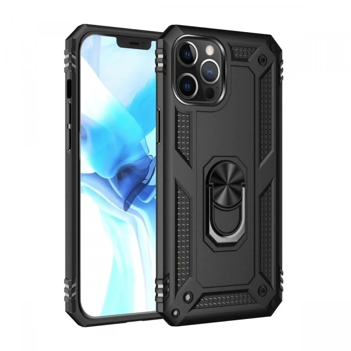 Mey İthalat®  iPhone 12 Pro Max Kılıf Sofya Yüzüklü Silikon Kapak - Siyah