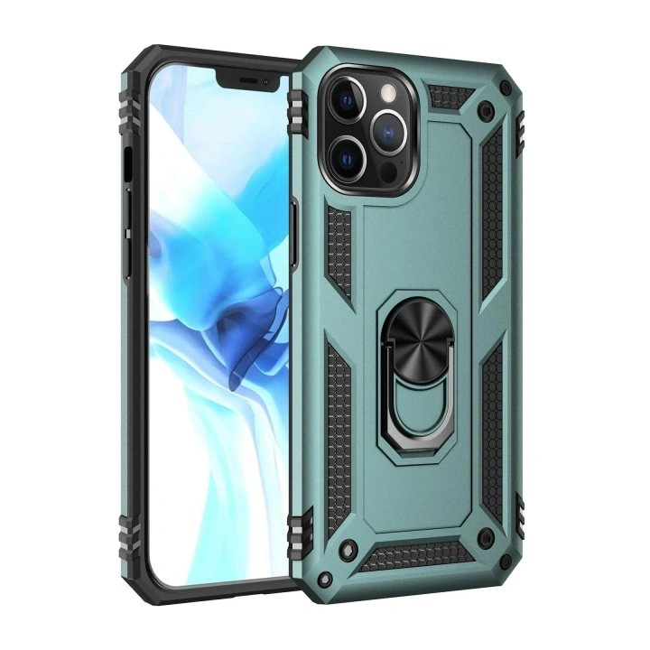 Mey İthalat®  iPhone 12 Pro Max Kılıf Sofya Yüzüklü Silikon Kapak - Yeşil