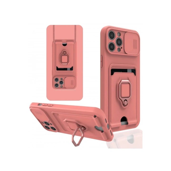 Mey İthalat®  iPhone 12 Pro Max Kılıf Zuma Kartvizitli Yüzüklü Silikon - Pembe