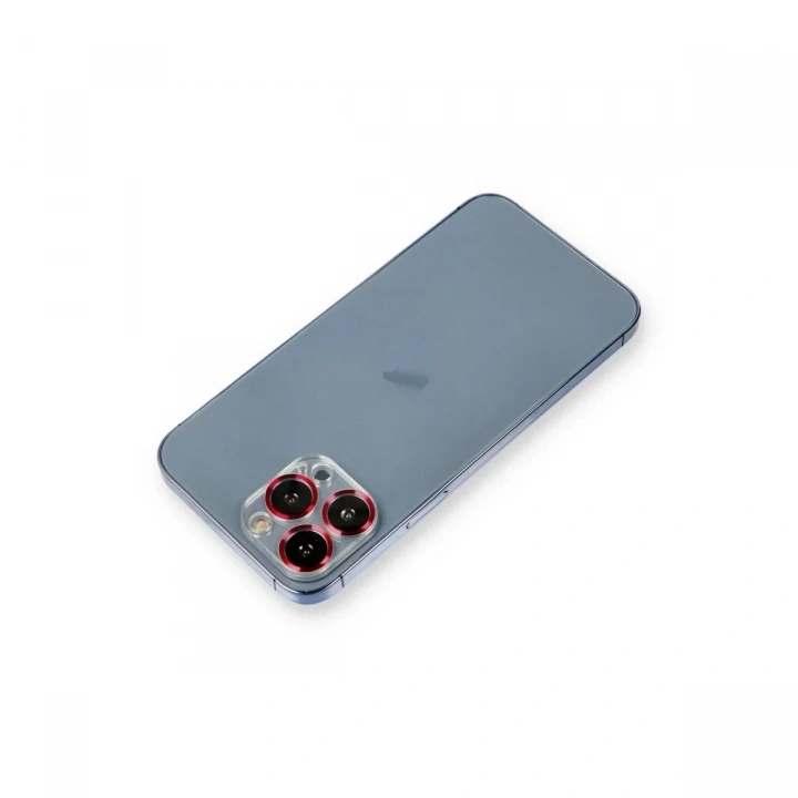 Mey İthalat®  iPhone 12 Pro Max Metal Kamera Lens Koruma Cam - Kırmızı