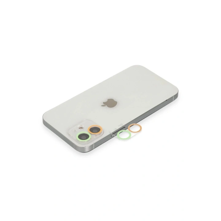 Mey İthalat®  iPhone 12 Renkli Kamera Lens Koruma Cam - Turuncu-Yeşil
