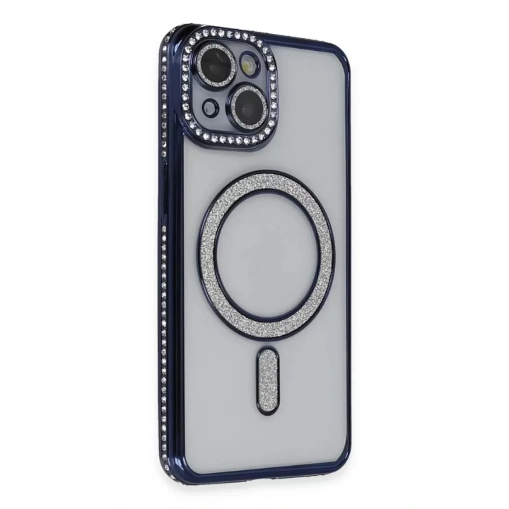 Mey İthalat®   iPhone 13 Kılıf Joke Simli Magneticsafe Kılıf - Lacivert