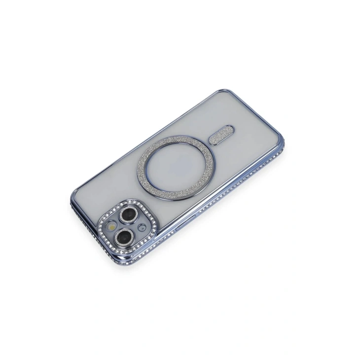 Mey İthalat®  iPhone 13 Kılıf Joke Simli Magneticsafe Kılıf - Mavi