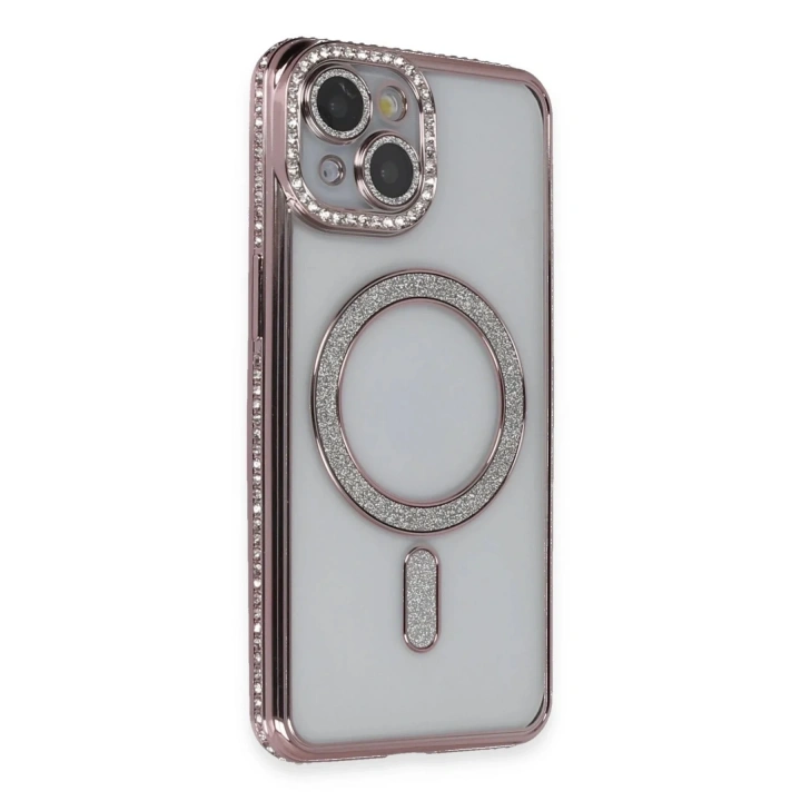 Mey İthalat®  iPhone 13 Kılıf Joke Simli Magneticsafe Kılıf - Pembe