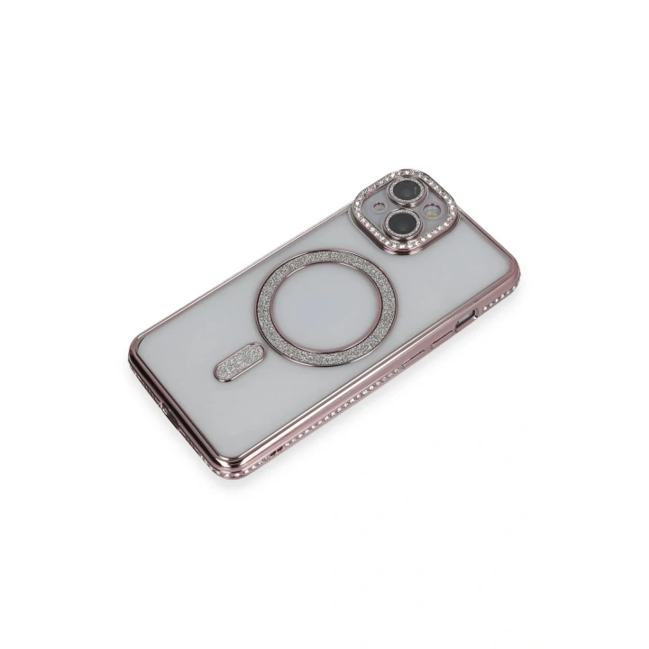 Mey İthalat®  iPhone 13 Kılıf Joke Simli Magneticsafe Kılıf - Pembe