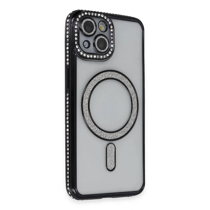 Mey İthalat®  iPhone 13 Kılıf Joke Simli Magneticsafe Kılıf - Siyah