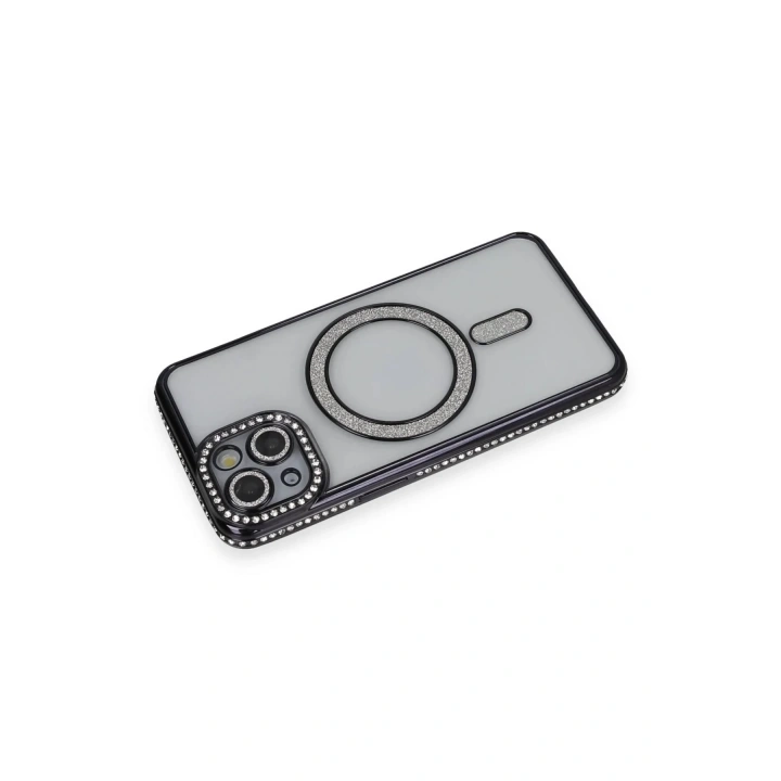 Mey İthalat®  iPhone 13 Kılıf Joke Simli Magneticsafe Kılıf - Siyah