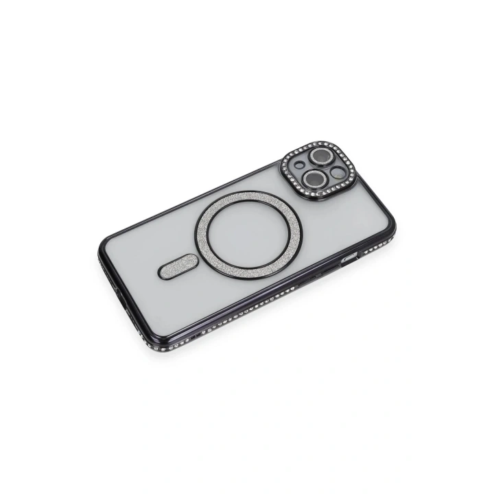 Mey İthalat®  iPhone 13 Kılıf Joke Simli Magneticsafe Kılıf - Siyah