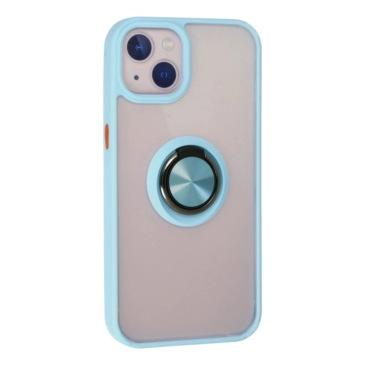 Mey İthalat®  iPhone 13 Kılıf Montreal Yüzüklü Silikon Kapak - Buz Mavi