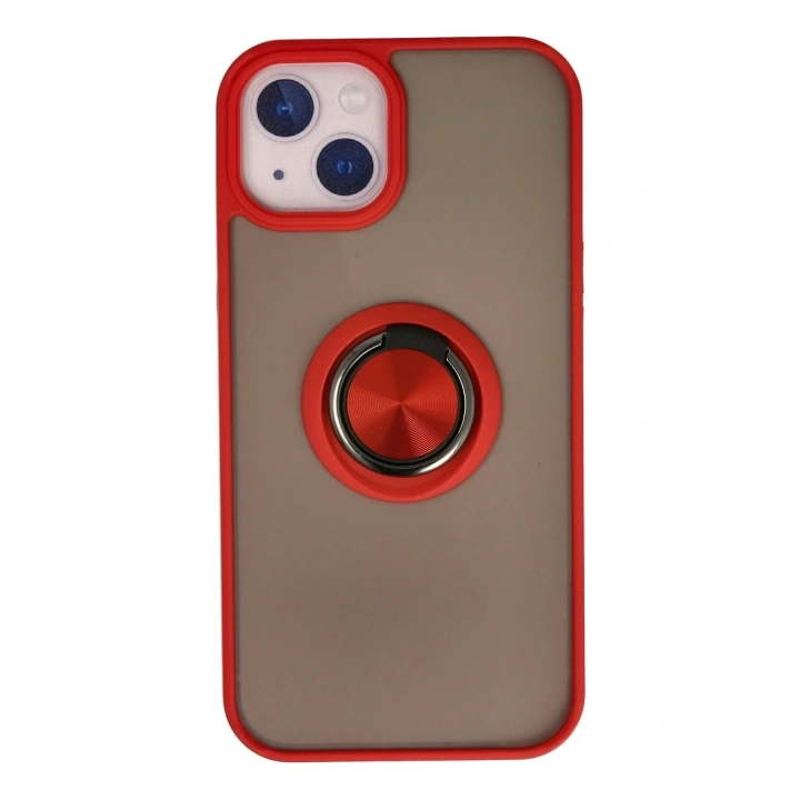 Mey İthalat®  iPhone 13 Kılıf Montreal Yüzüklü Silikon Kapak - Kırmızı