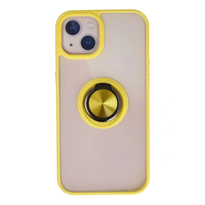 Mey İthalat®  iPhone 13 Kılıf Montreal Yüzüklü Silikon Kapak - Sarı