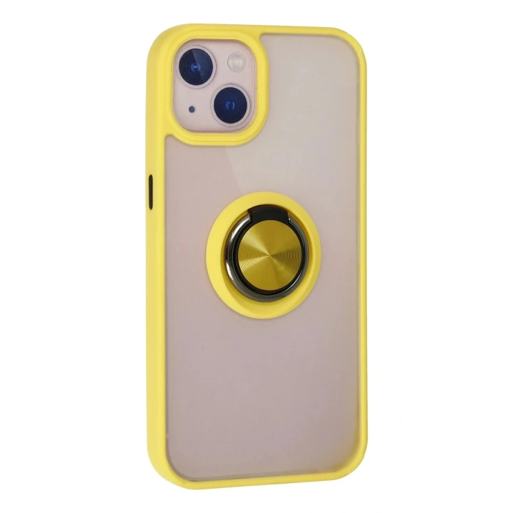 Mey İthalat®  iPhone 13 Kılıf Montreal Yüzüklü Silikon Kapak - Sarı